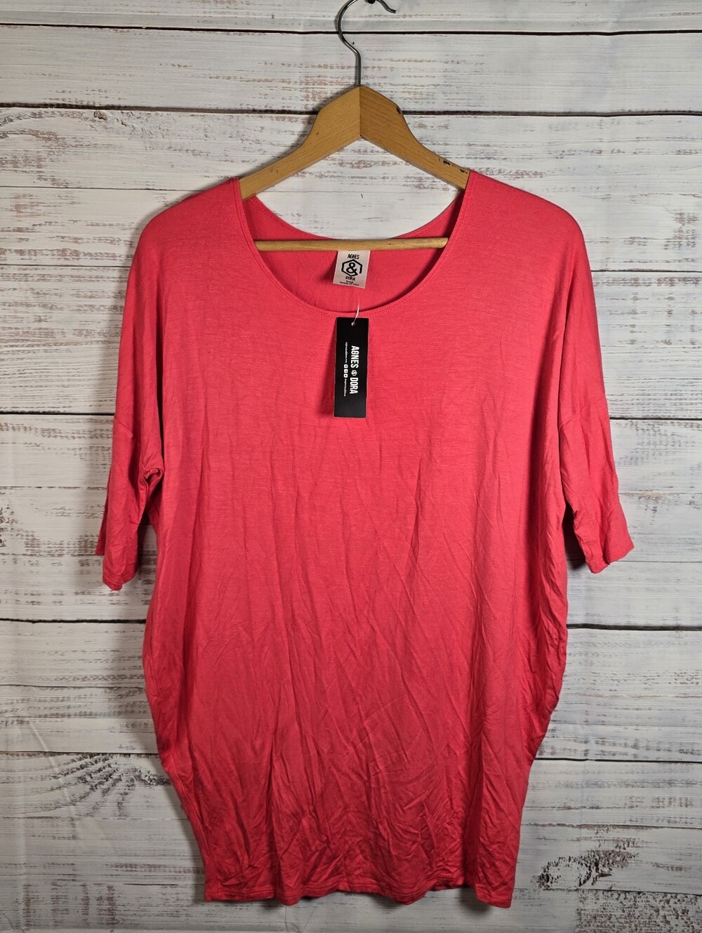 Agnes & Dora Bright Pink Tunic Top Small NWT Soft Stretch Casual Oversized